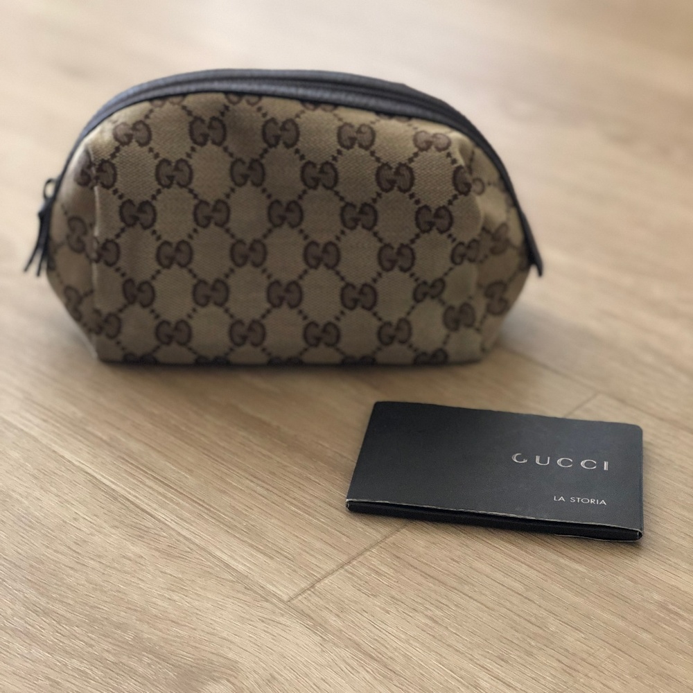 GUCCI Monogram Small Cosmetic Case Dark Brown